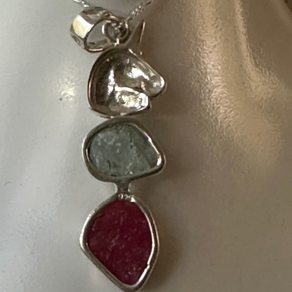 Magical unicorn ruby aquamarine long pendant with necklace - Picture 6 of 10